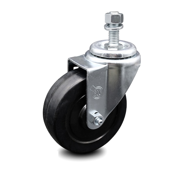 4 Inch Soft Rubber Wheel Swivel 1/2 Inch Threaded Stem Caster